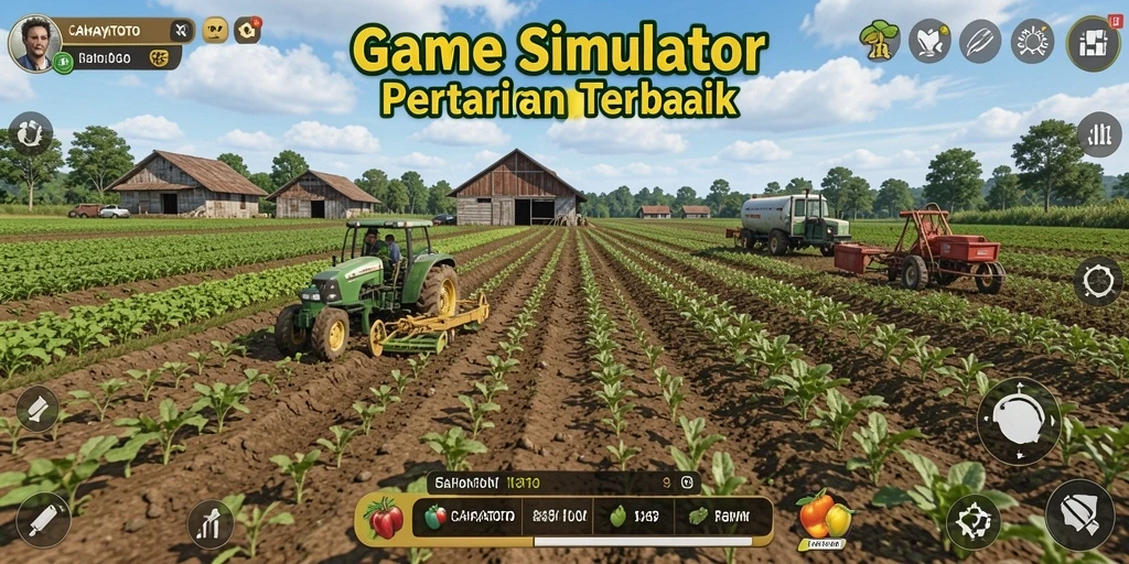 Screenshot gameplay CAHAYATOTO menampilkan ladang yang subur dan aktivitas bertani.