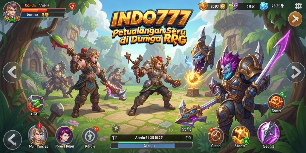 Menampilkan aksi pertempuran seru dalam gameplay RPG INDO777.