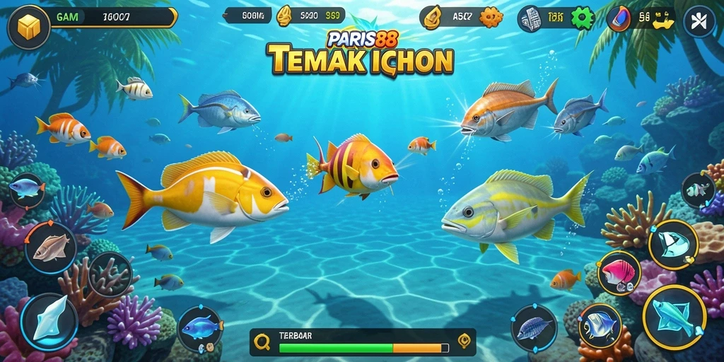 Tampilan gameplay PARIS88 saat menangkap ikan di laut.