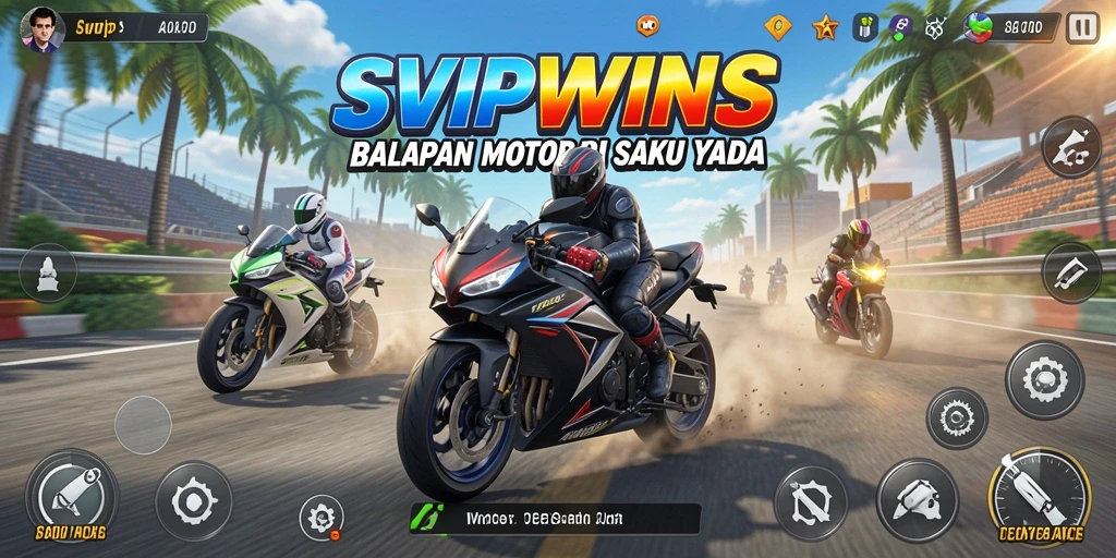 Screenshot SVIPWINS menampilkan aksi balapan motor yang mendebarkan.