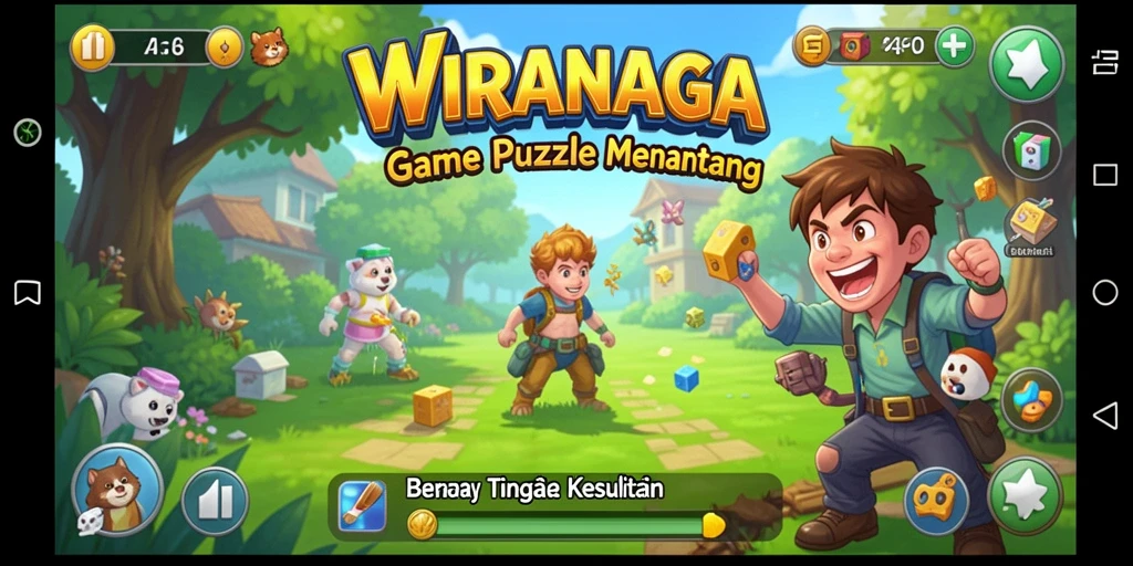 Tangkapan layar gameplay seru dari WIRANAGA yang menunjukkan tantangan puzzle.